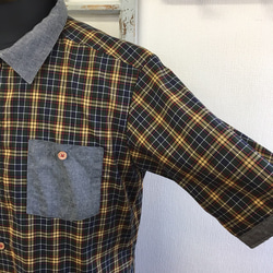 セール価格★男女兼用❤️チェック柄とグレーのバイカラーシャツ（男女フリー メンズL、レディースLL） 3枚目の画像