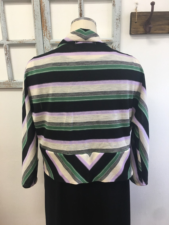 促銷價★彩色邊框❤️Dolman長袖開衫紫色×綠色（尺碼免費M~L） 第4張的照片