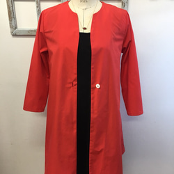セール価格★あざかやな赤❤️薄手シャツ素材のロングジャケット（サイズフリーL〜LL） 2枚目の画像