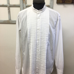 男女兼用❤️美しいピンタックのノーカラー白シャツ（男女フリー メンズL、レディースLL） 2枚目の画像
