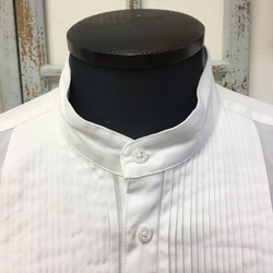 男女兼用❤️美しいピンタックのノーカラー白シャツ（男女フリー メンズL、レディースLL） 3枚目の画像