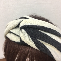 柔らかニット❤️ボーダー柄ねじりヘアバンド（ゆったりLサイズ） 3枚目の画像