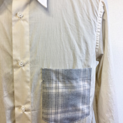 セール価格★男女兼用❤️コットン素材チェック柄ポケットのシャツ（生成り×白）メンズM～L、レディースL〜LL 3枚目の画像