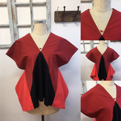 紅色和黑色成人模式❤️雙色設計女襯衫紅色×黑色（大小自由M〜L） 第1張的照片