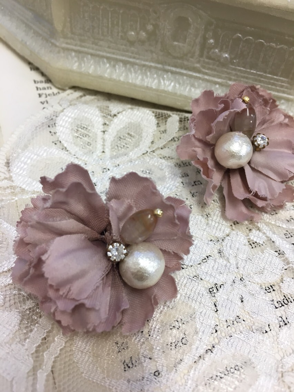 銷售價★花瓣棉珍珠耳環（玫瑰粉色） 第3張的照片