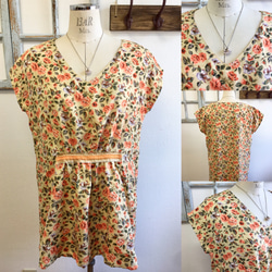促銷價★鮮豔的橙色玫瑰花朵圖案正面聚攏束腰外衣（尺碼免費L~LL） 第1張的照片