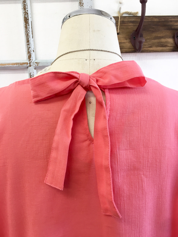 促銷價★純棉❤️背帶鮭魚粉色（尺碼免費L~LL）腰圍聚攏上衣 第5張的照片