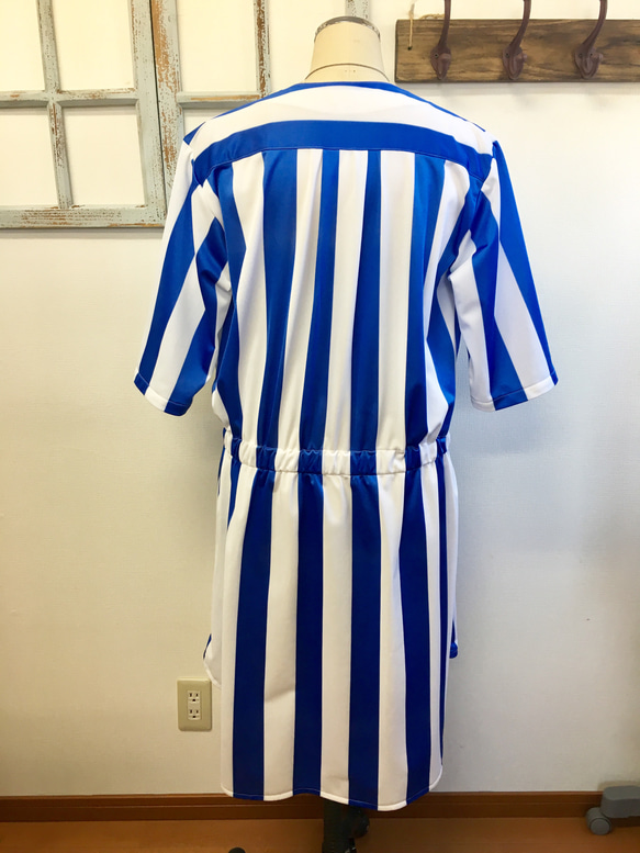 銷售價格★還建議您使用Tage服裝❤️藍色條紋V領腰圍聚攏連衣裙（尺寸免費L〜LL） 第4張的照片
