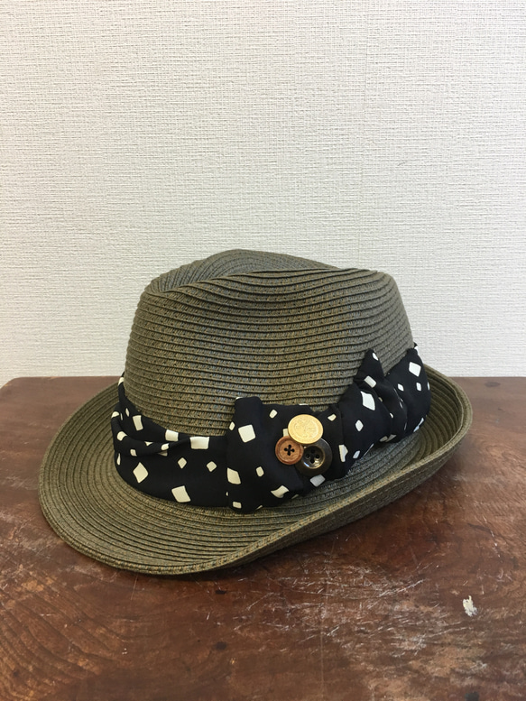 流行的新❤️設計絲帶稻草風帽子卡其色（自由L~L L 56〜59厘米）※尺寸可調節絲帶 第2張的照片