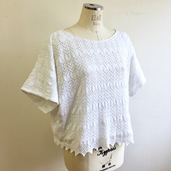 銷售價格★可愛的蕾絲❤️棉質全蕾絲杜爾曼袖上衣白色（尺寸免費L〜LL） 第4張的照片
