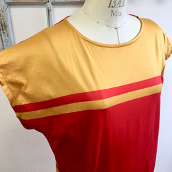 セール価格★鮮やかカラフル❤️バイカラー後ろボーダー柄チュニックTシャツ 赤×イエロー（サイズフリー  L〜L L） 4枚目の画像