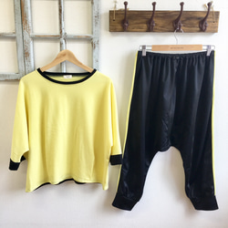 促銷價★手提包❤サSaruel褲子搭配黃色男女款兩用條紋圖案素材（男式M，女士L） 第5張的照片