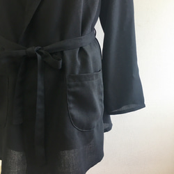 大人ジャケット❤️さらりとしたコットン生地のフードのミディアム丈ロングジャケット 黒（サイズフリー L〜Ｌ L） 5枚目の画像