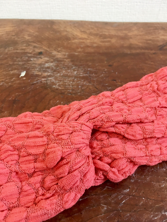 蓬鬆蕾絲❤️扭曲髮帶總花邊材料朱紅色（尺寸自由L到LL） 第3張的照片