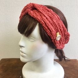 蓬鬆蕾絲❤️扭曲髮帶總花邊材料朱紅色（尺寸自由L到LL） 第5張的照片