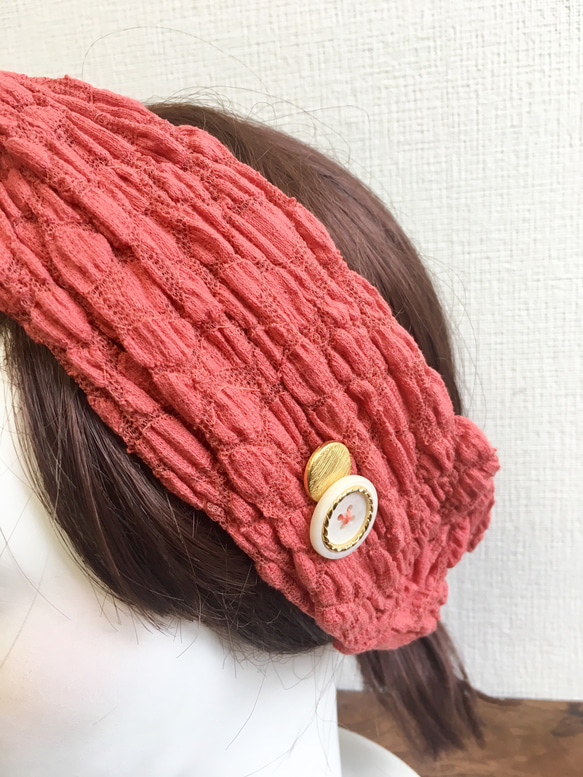 蓬鬆蕾絲❤️扭曲髮帶總花邊材料朱紅色（尺寸自由L到LL） 第9張的照片
