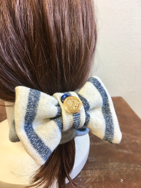 促銷價 ★ Fluffy ★ Mokomoko ❤️ 邊框圖案運動衫 Ribbon Scrunchie 淺藍色 第7張的照片