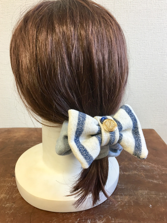 促銷價 ★ Fluffy ★ Mokomoko ❤️ 邊框圖案運動衫 Ribbon Scrunchie 淺藍色 第8張的照片