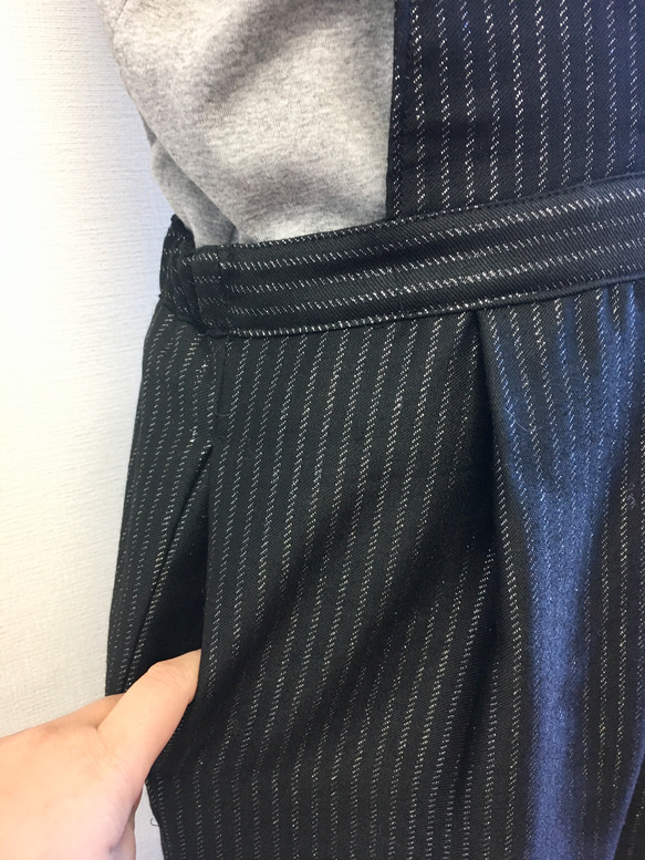 促銷價★成人Lame條紋❤️寬褲Salopette搭配吊帶黑色（尺碼免費M~L） 第5張的照片