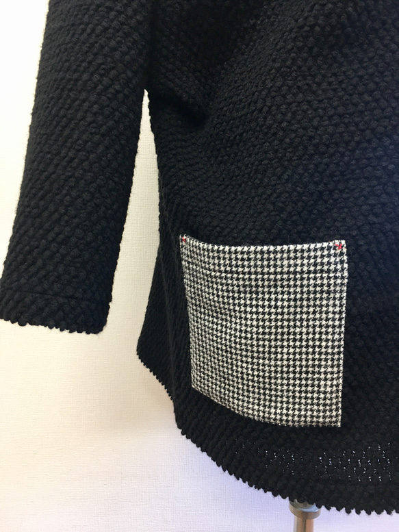 男女兼用❤️千鳥模様のモコモコニットのフードコート 黒（男女フリー、メンズ  L、レディースL L） 7枚目の画像