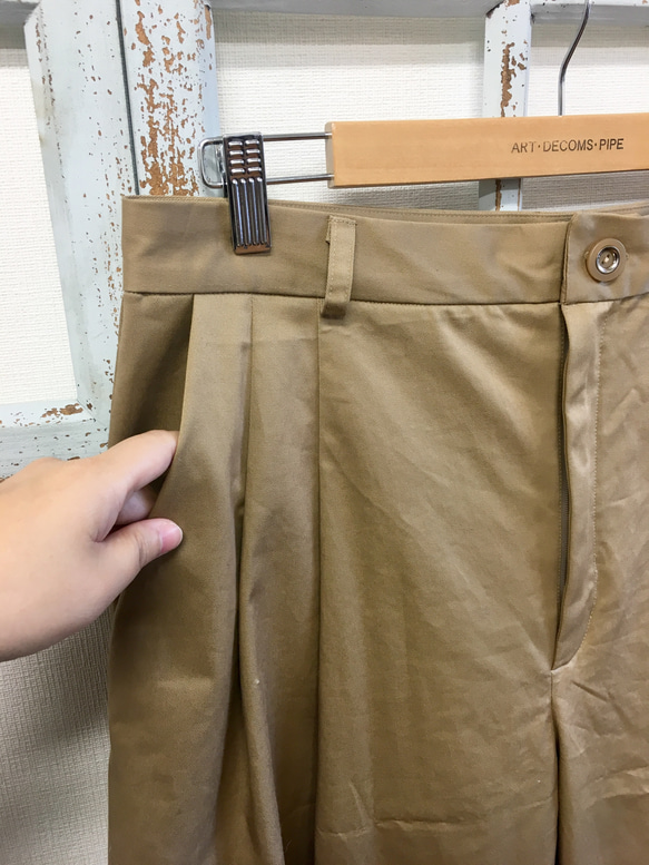 成人Chinopan❤寬大褲子米色與斑紋棉材料（尺寸免費L） 第5張的照片