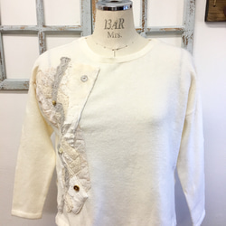 セール価格★オシャレリメイク❤︎モザイク柄のデザインニットセーター オフホワイト（サイズフリー M〜 L） 2枚目の画像