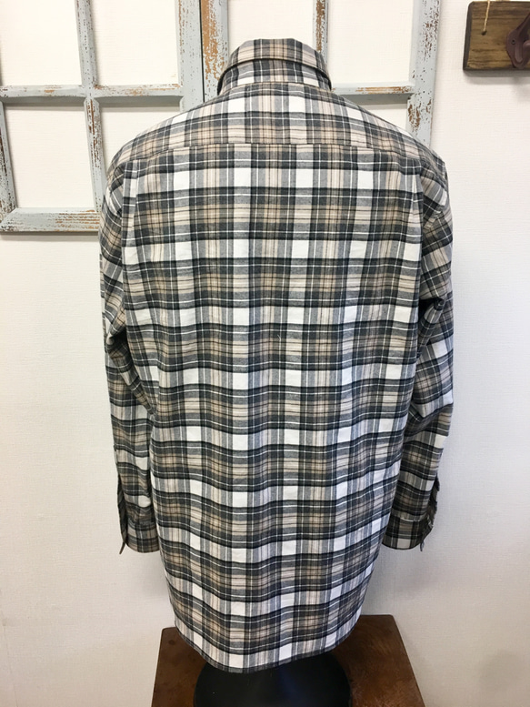 銷售價格★男女皆宜的❤️男士格子法蘭絨長袖襯衫米色和灰色（免費尺碼L〜LL） 第10張的照片