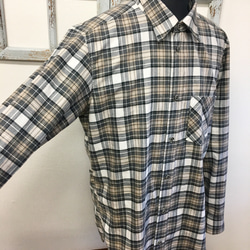 銷售價格★男女皆宜的❤️男士格子法蘭絨長袖襯衫米色和灰色（免費尺碼L〜LL） 第5張的照片
