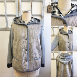 銷售價格★時尚的ting縫❤️汗水袖子帕克縫布魯松外套米色x灰色（M號） 第1張的照片
