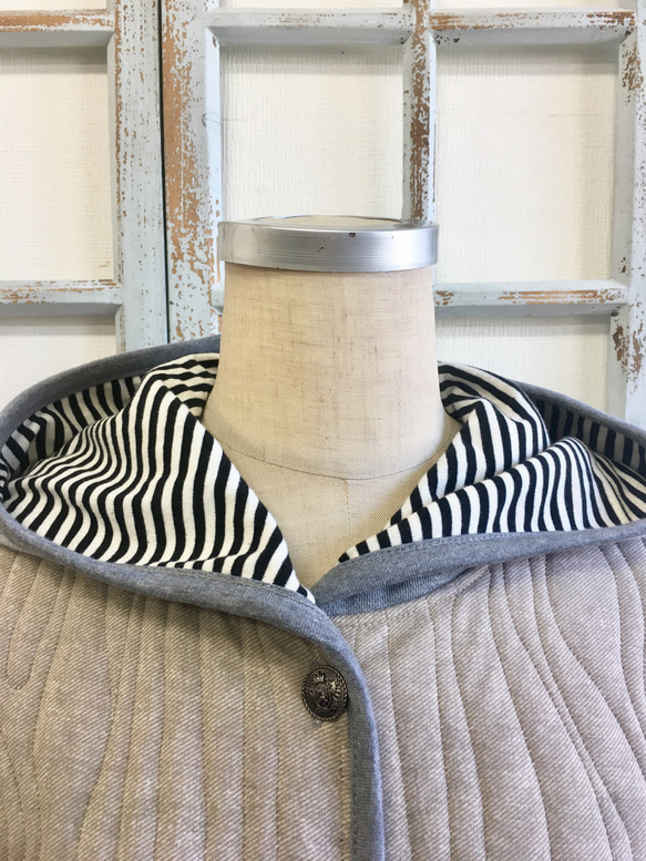 銷售價格★時尚的ting縫❤️汗水袖子帕克縫布魯松外套米色x灰色（M號） 第3張的照片