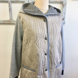 銷售價格★時尚的ting縫❤️汗水袖子帕克縫布魯松外套米色x灰色（M號） 第6張的照片