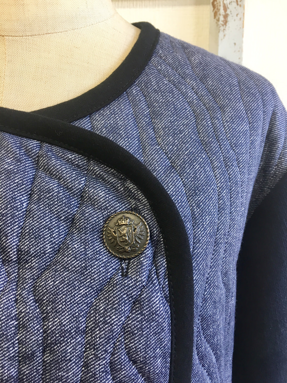 促銷價★時尚絎縫被子騎士式夾克海軍藍（尺碼M~L） 第3張的照片