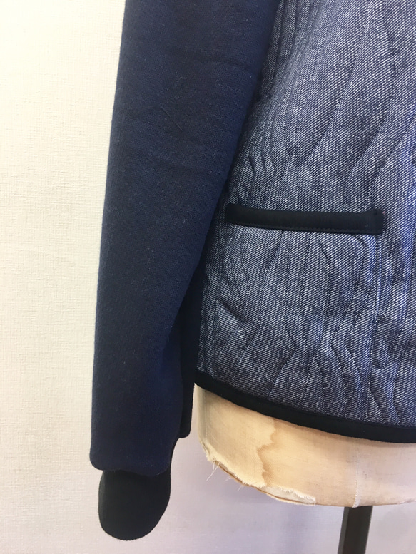促銷價★時尚絎縫被子騎士式夾克海軍藍（尺碼M~L） 第5張的照片