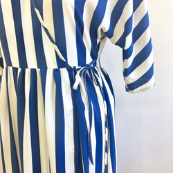 銷售價格★清爽藍色❤️條紋羊絨連衣裙（M〜L） 第3張的照片