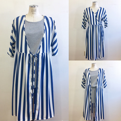 銷售價格★清爽藍色❤️條紋羊絨連衣裙（M〜L） 第6張的照片