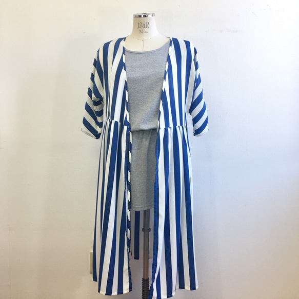 銷售價格★清爽藍色❤️條紋羊絨連衣裙（M〜L） 第7張的照片