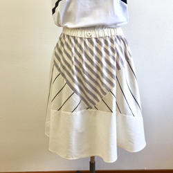 銷售價格★時尚的轉換❤️邊框和條紋的轉換裙米色（免費尺寸L〜LL） 第1張的照片