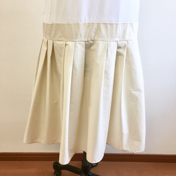 銷售價格★裝束禮服❤️T恤和百褶裙式連衣裙白色米色（免費L〜LL） 第4張的照片