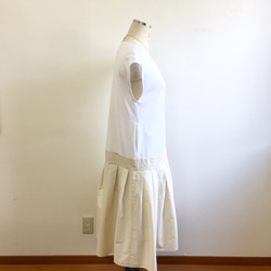 銷售價格★裝束禮服❤️T恤和百褶裙式連衣裙白色米色（免費L〜LL） 第8張的照片