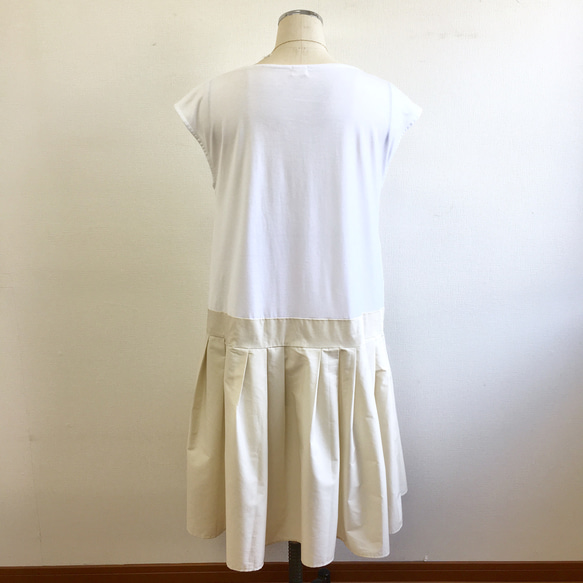 銷售價格★裝束禮服❤️T恤和百褶裙式連衣裙白色米色（免費L〜LL） 第9張的照片