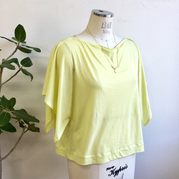 銷售價格★涼爽❤️打開的袖子飄動的寬袖上衣黃色（從L到LL無尺碼） 第4張的照片