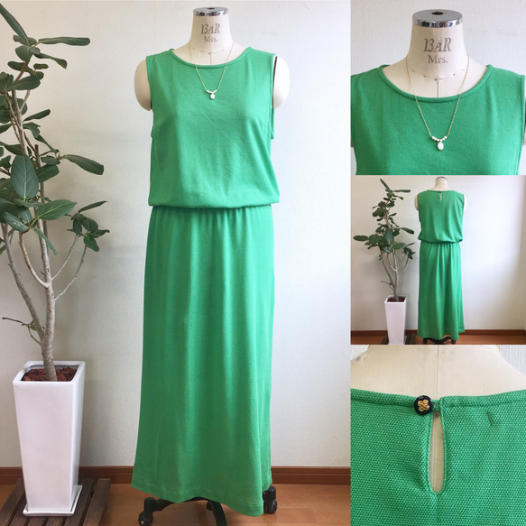 銷售價格★明亮的綠色❤️Polo衫材料無袖長連衣裙綠色（尺寸免費L〜LL） 第2張的照片