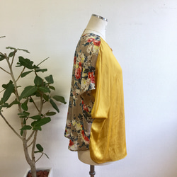前/後2way❤️花卉設計Sisaul Dolman襯衫摩卡x芥末黃（尺碼免費L~LL） 第10張的照片