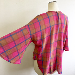 セール価格★鮮やかチェック❤️フレア袖のブラウス ピンク（サイズフリー L〜 L L） 10枚目の画像
