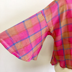 セール価格★鮮やかチェック❤️フレア袖のブラウス ピンク（サイズフリー L〜 L L） 5枚目の画像