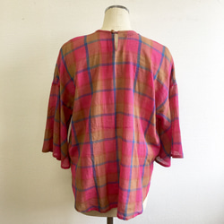 セール価格★鮮やかチェック❤️フレア袖のブラウス ピンク（サイズフリー L〜 L L） 8枚目の画像