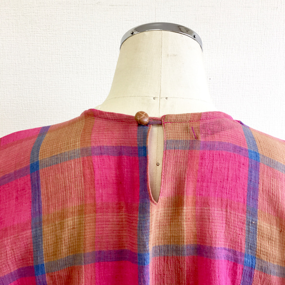 セール価格★鮮やかチェック❤️フレア袖のブラウス ピンク（サイズフリー L〜 L L） 9枚目の画像