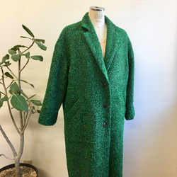 銷售價格★復古綠色❤️粗花呢編織量身定制的長外套綠色（免費L〜LL），帶襯裡 第4張的照片