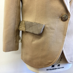 銷售價格★翻新衣服❤️羊毛材料翻新量身定制的夾克米色（尺寸M〜L號11）襯裡 第5張的照片