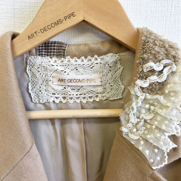 銷售價格★翻新衣服❤️羊毛材料翻新量身定制的夾克米色（尺寸M〜L號11）襯裡 第8張的照片